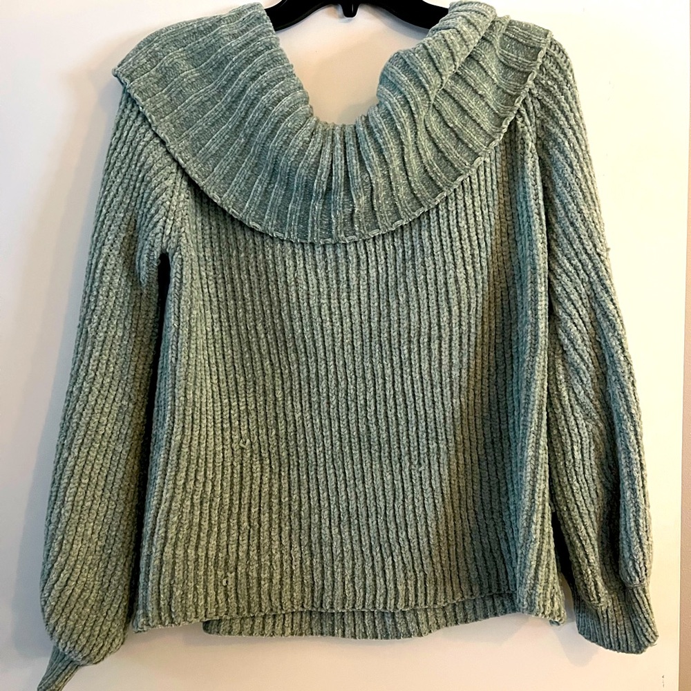 Off shoulder light green sweater. Super soft